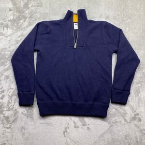VTG Gap Mens Navy Blue Lambswool Blend Quarter Zip Sweater Mock Neck Sz M Preppy
